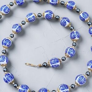 Vintage Chinoiserie Chinese Porcelain Beaded Necklace With Hematite